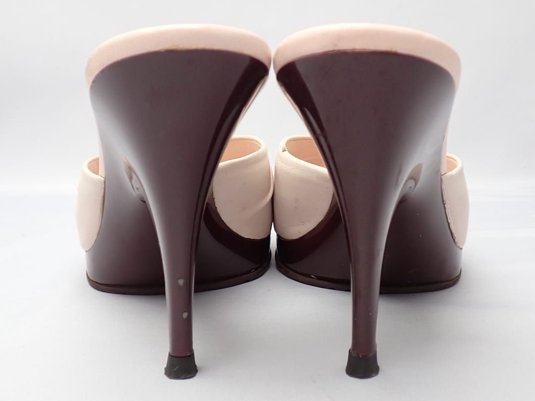 CHANEL シャネル ヒール サンダル 7.5 ピンクレザー オープントゥ 中古