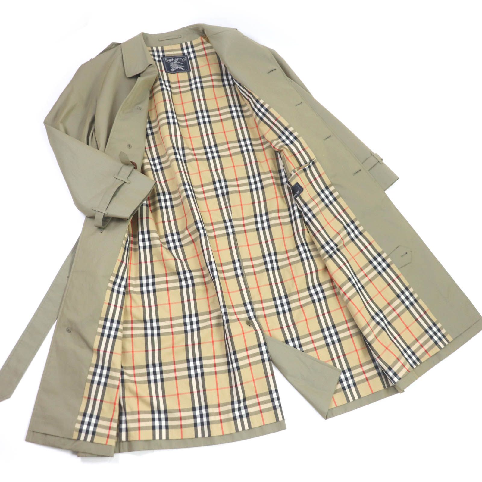 極美品□Burberrys バーバリー ヴィンテージ コットン 裏ノバチェック ロング丈 スプリングコート トレンチコート 玉虫色 94-175 メンズ 極美品□Burberrys バーバリー ヴィンテージ コットン 裏ノバチェック
