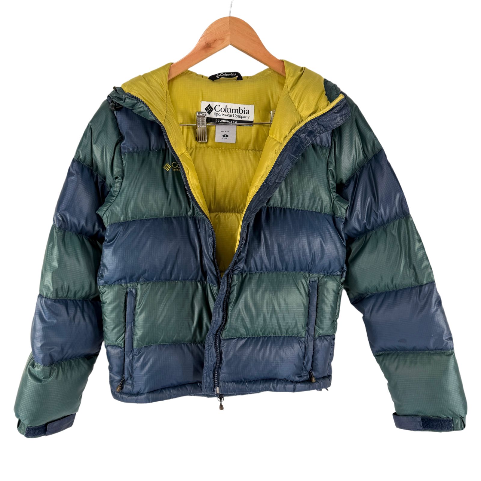 Columbia ダウンジャケット S グリーン×ネイビー PL5005 レディース 