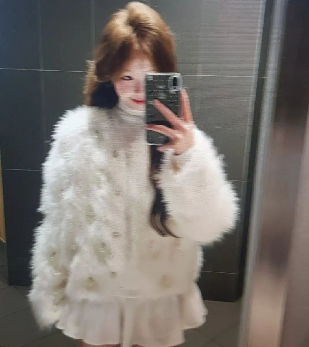 海外配送 ホワイト ファー パール装飾 ジャケット