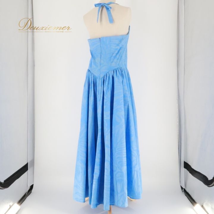 ハワイアンフラダンスホルターネックAラインドレス水色×茶 ハワイアンフラダンスホルターネックAラインドレス水色×茶 ハワイアン