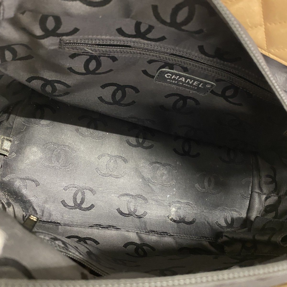 6ab0241-k】シャネル トートバッグ カンボン ラムスキン ベージュ