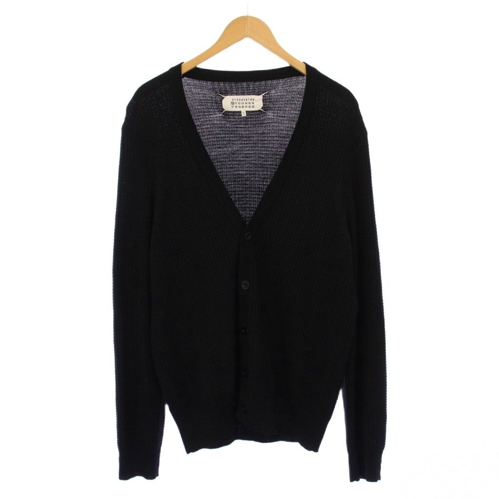 メゾンマルジェラ 10 Maison Margiela ニットカーディガン 長袖 Vネック ワンカラー 薄手 ウール M 黒 ブラック |BB