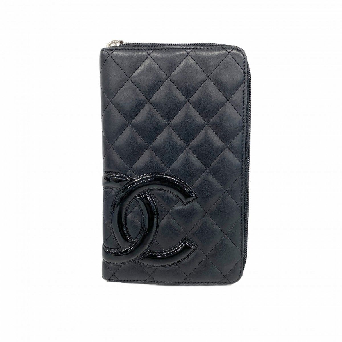 6ab0270】シャネル 長財布 カンボン ラムスキン ブラック シルバー金具