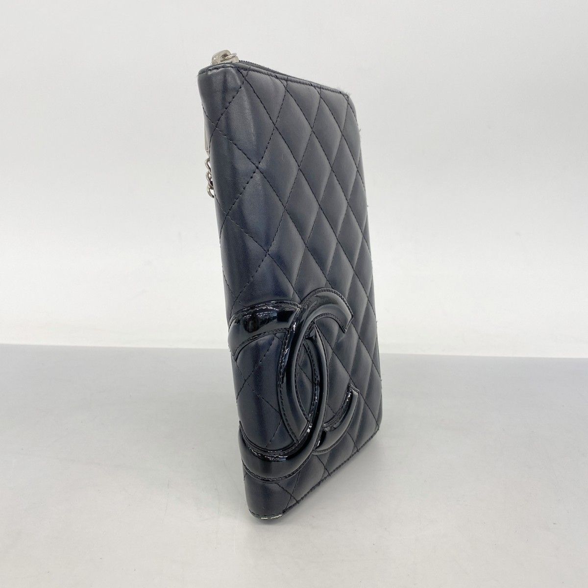 6ab0270】シャネル 長財布 カンボン ラムスキン ブラック シルバー金具