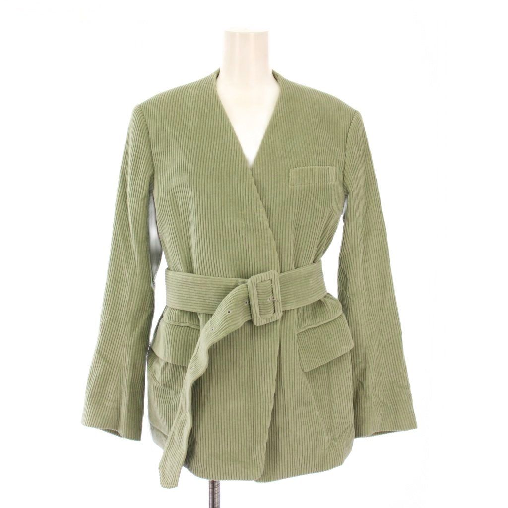 アンスクリア セットアップ ノーカラージャケット アウター 前開きトッパー フ パンツ ジップフライ コーデュロイ ベルト 36 34 黄緑 ライトグリーン |BB