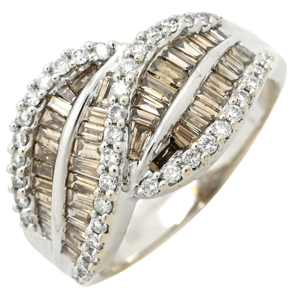リング 指輪 ダイヤモンド 1.50 ct ホワイトゴールド パヴェダイヤ バゲットカット デザインリング 18 K 750 WG 17号