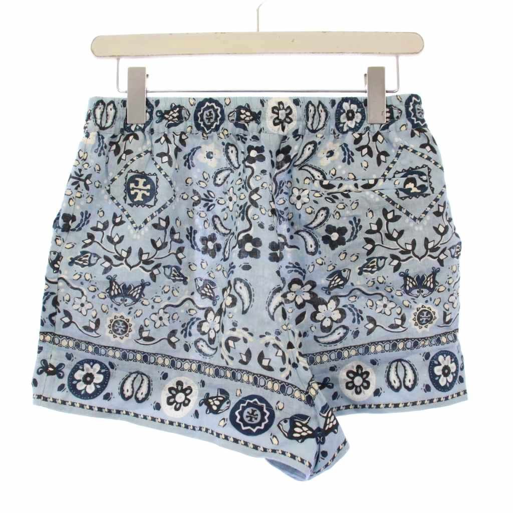 トリーバーチ TORY BURCH ショートパンツ イージー 総柄 リネン S 水色 |KH