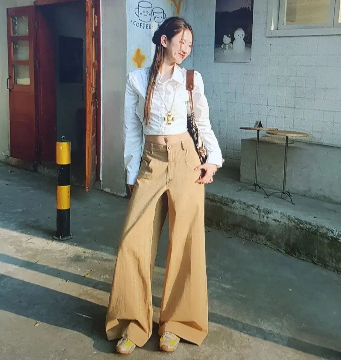 海外配送 ワイド ロング ハイウエスト デニムズボン