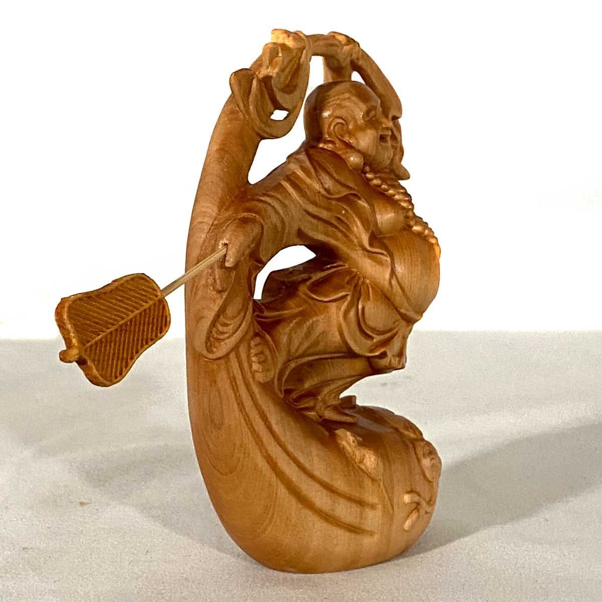 布袋尊 布袋様 木彫 黄楊 14cm｜金運 商売繁盛 福巡りの布袋尊 縁起物 