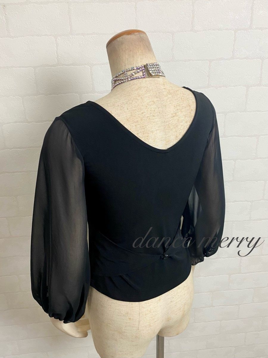新品　社交ダンス　紺　ネイビー　トップス　シフォン　バルーン袖　ワルツ　2833 新品 社交ダンス 黒 トップス シフォン バルーン袖 ワルツ 2833 ラテン