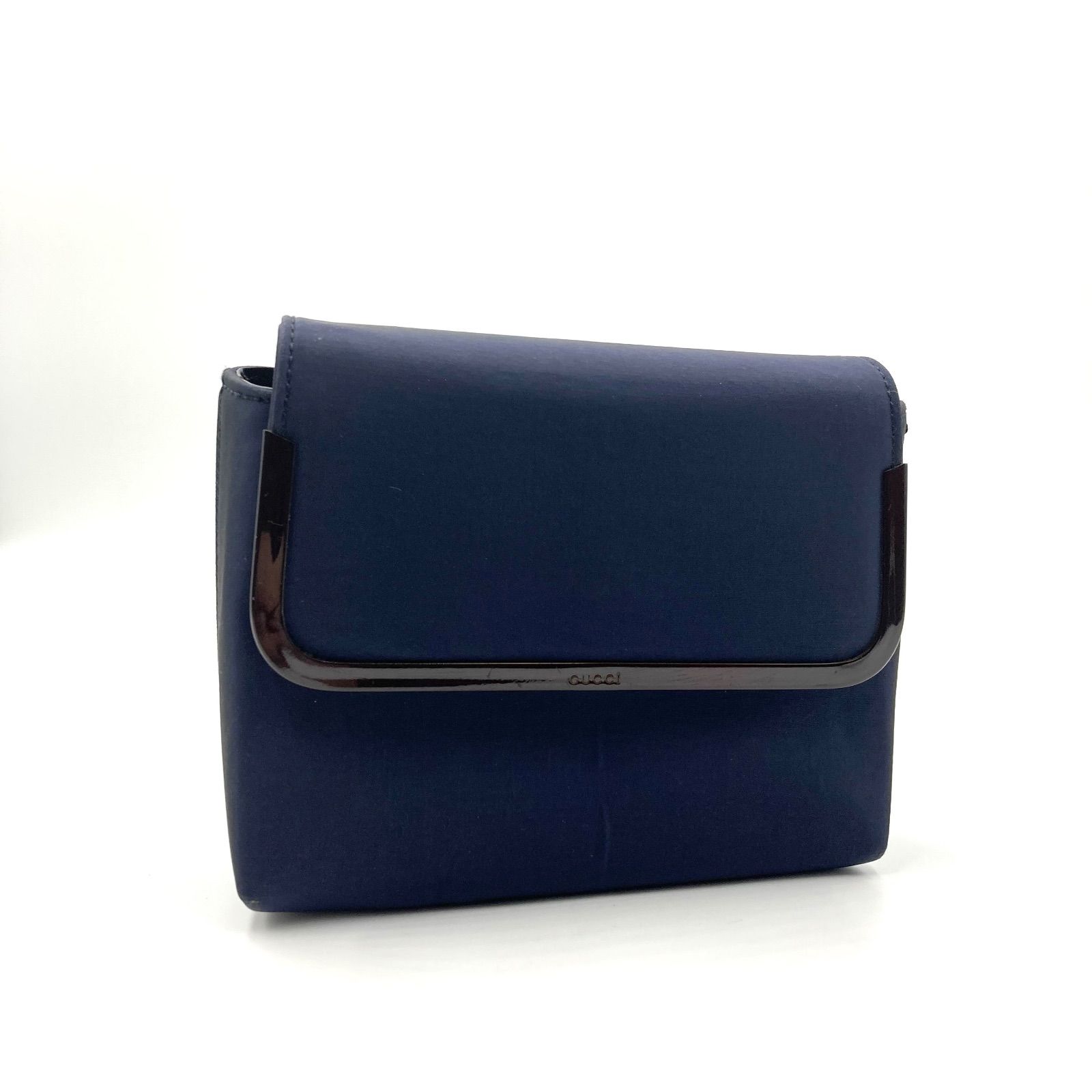 GUCCI グッチ ポーチ 小物入れ ロゴ ブルー系ネイビー ゴールド金具 