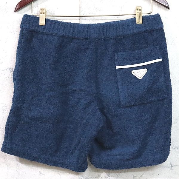 広尾店】プラダ PRADA 三角ロゴ パイルハーフパンツ メンズ ネイビー