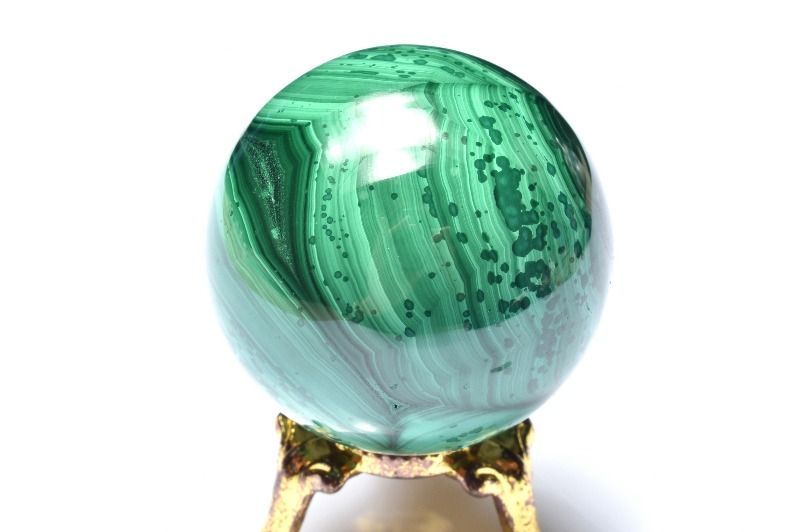 高品質マラカイト丸玉　宝石　孔雀石　台座付きスフィア　魔除け　高発色 1点物】高発色◇魔除け マラカイト(孔雀石) 35mm 丸玉(台座付き
