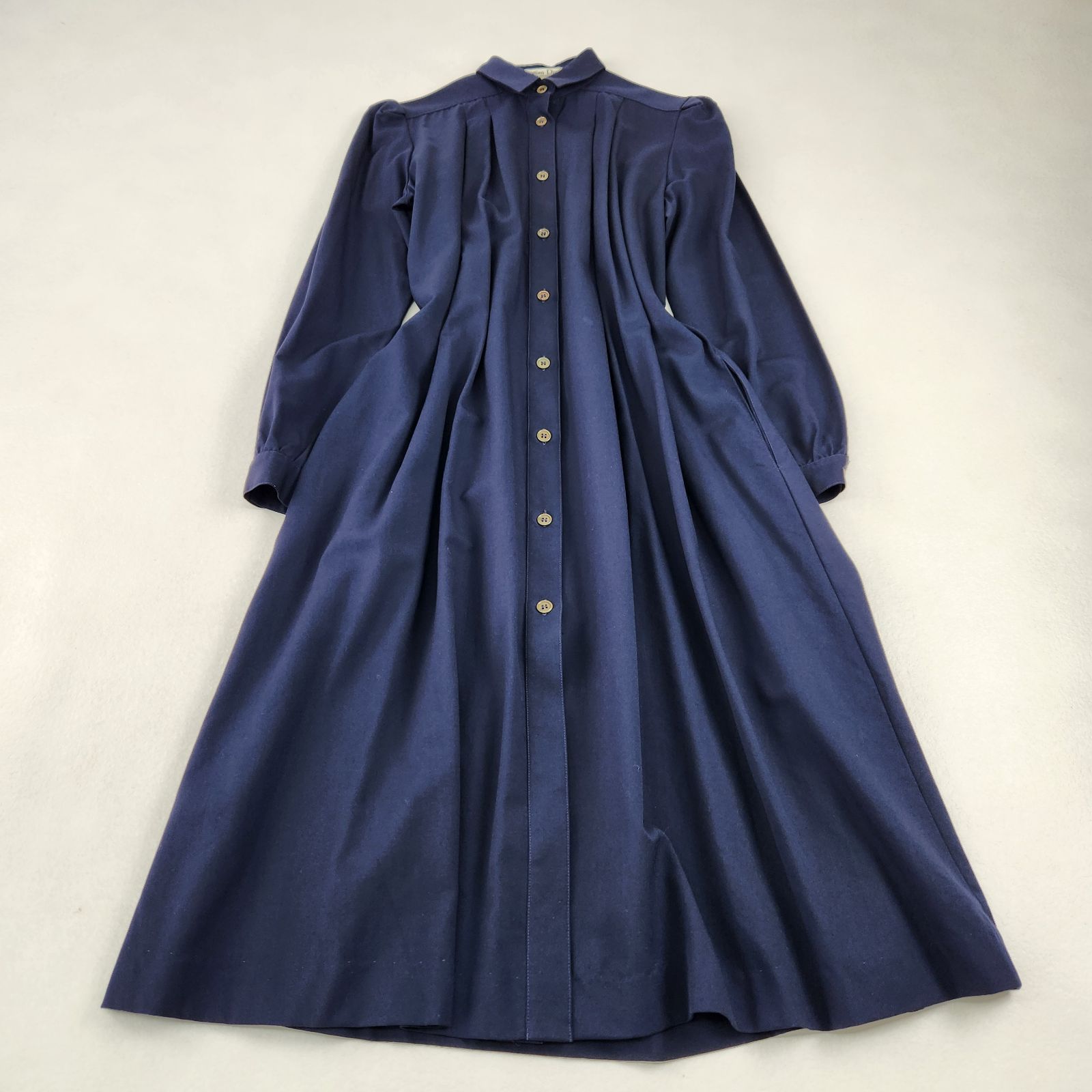 Christian Dior ロングワンピース パフスリーブ ギャザー マキシ丈 ネイビー 40 L相当