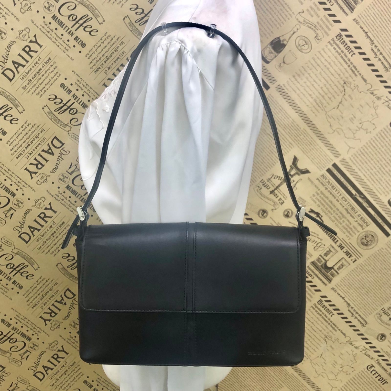 バーバリー ハンド フォーマルバッグ 革 黒チェック FZ 491