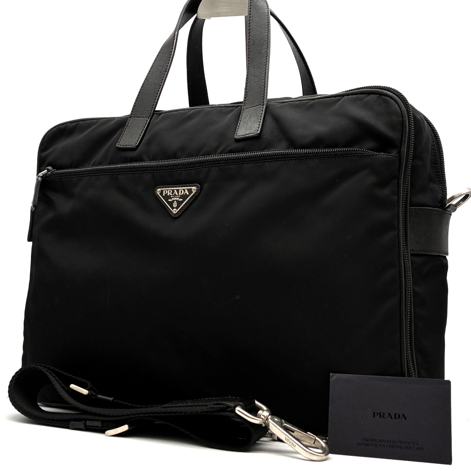 プラダ 2way ビジネスバッグ ポケット多数 黒 テスート 大容量 斜め掛け プラダ 2way ビジネスバッグ ポケット多数 黒 テスート 大容量 斜め