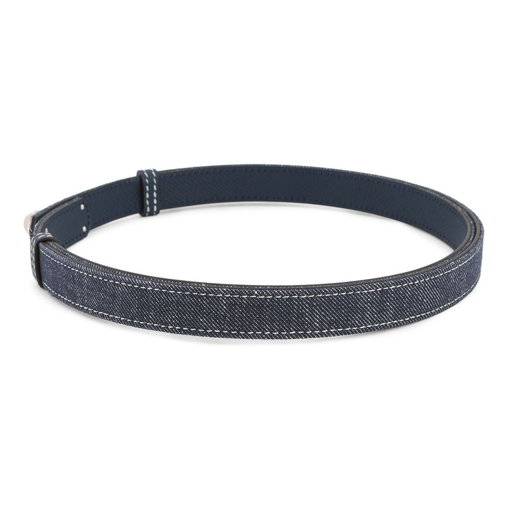 エルメス ケリーベルト18 ジーン ブルーインディゴ ホワイト ブルーネイビー シルバー金具 デニム エプソン W刻印 HERMES