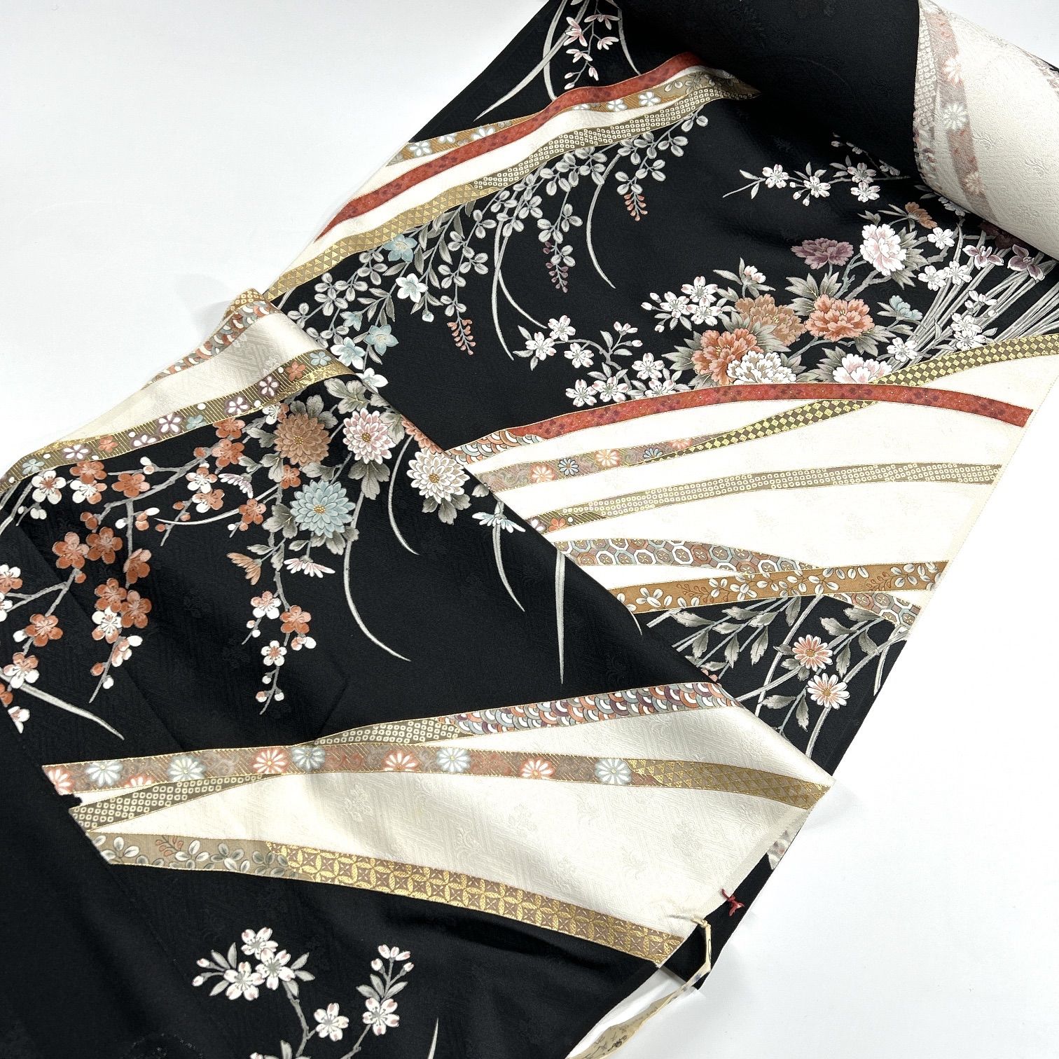 小紋 着尺 伊と幸 反物 1本 正絹 同梱購入歓迎 リメイク用 花草模様