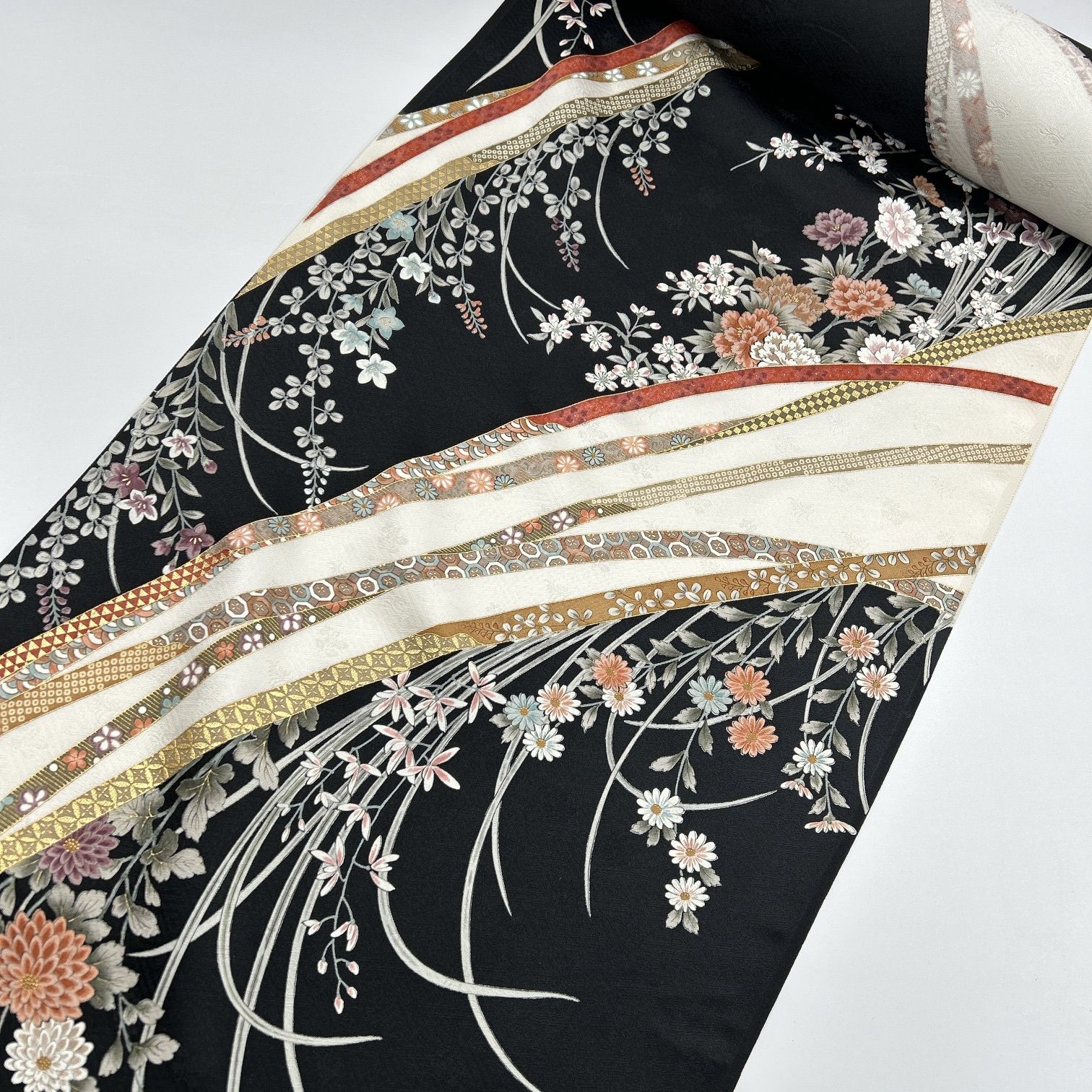 小紋 着尺 伊と幸 反物 1本 正絹 同梱購入歓迎 リメイク用 花草模様