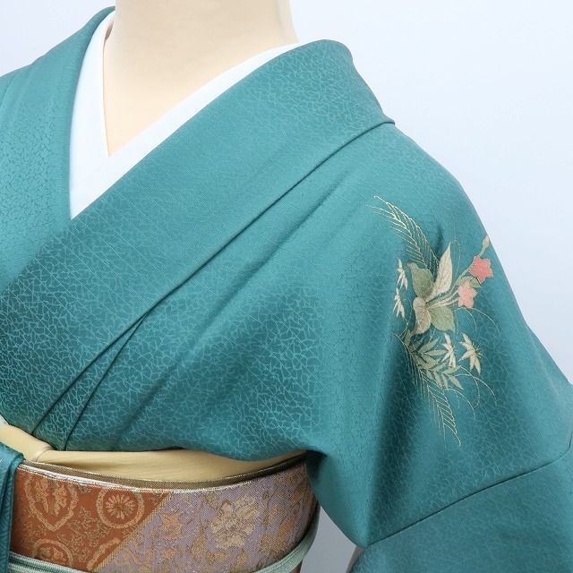 百華❀Y4351◇美品未着用 刺繍 仕付け糸付 手縫い仕立て 桜 菊 牡丹