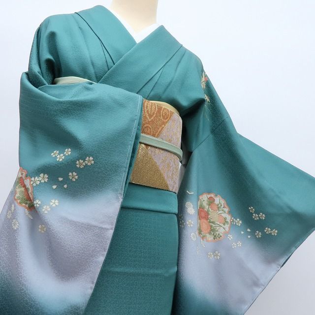 Y3682◇美品未着用 正絹 仕付け糸付 手縫い仕立て 付下げ 着物 百華❀Y4351◇美品未着用 刺繍 仕付け糸付 手縫い仕立て 桜 菊 牡丹