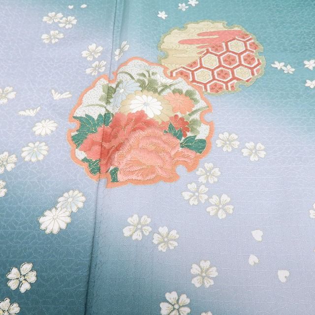 百華❀Y4351◇美品未着用 刺繍 仕付け糸付 手縫い仕立て 桜 菊 牡丹