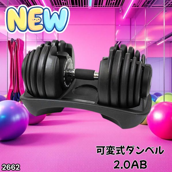 2662 可変式 アジャスタブル ダンベル 24kg 単品 1秒で重量変化 15段階