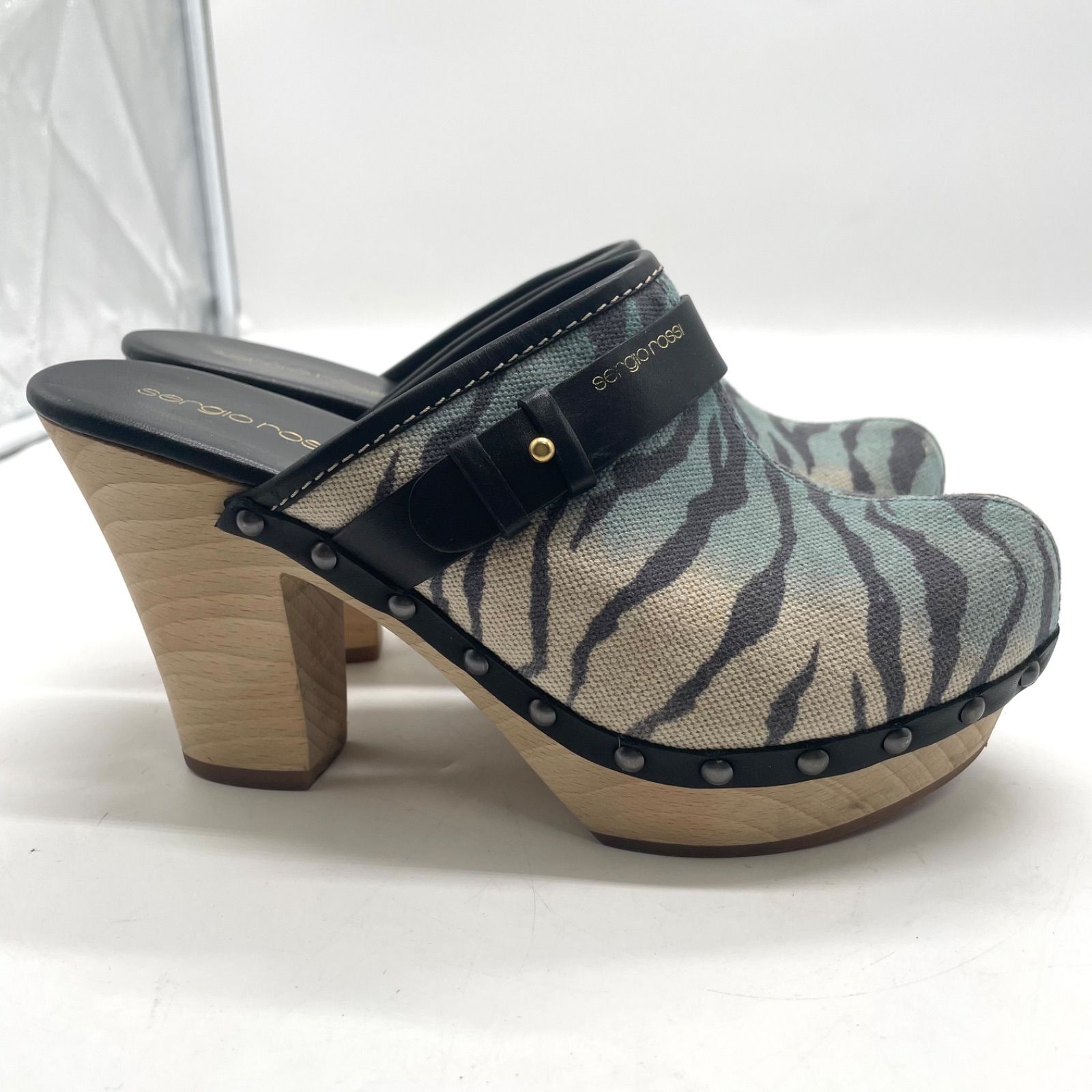 極美品 Sergio Rossi セルジオロッシ サボサンダル ゼブラ柄 アニマル