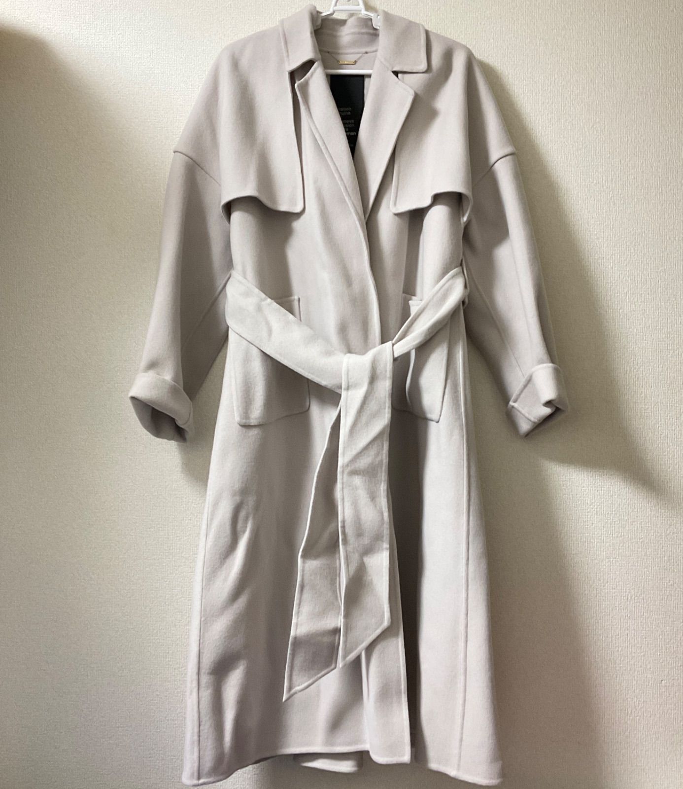 CHAOS カオス スーペリアダブルコート チェスターコート タイロッケン ロングコート 長袖 リボンベルト ウール F グレーベージュ グレージュ Aランク 6_207