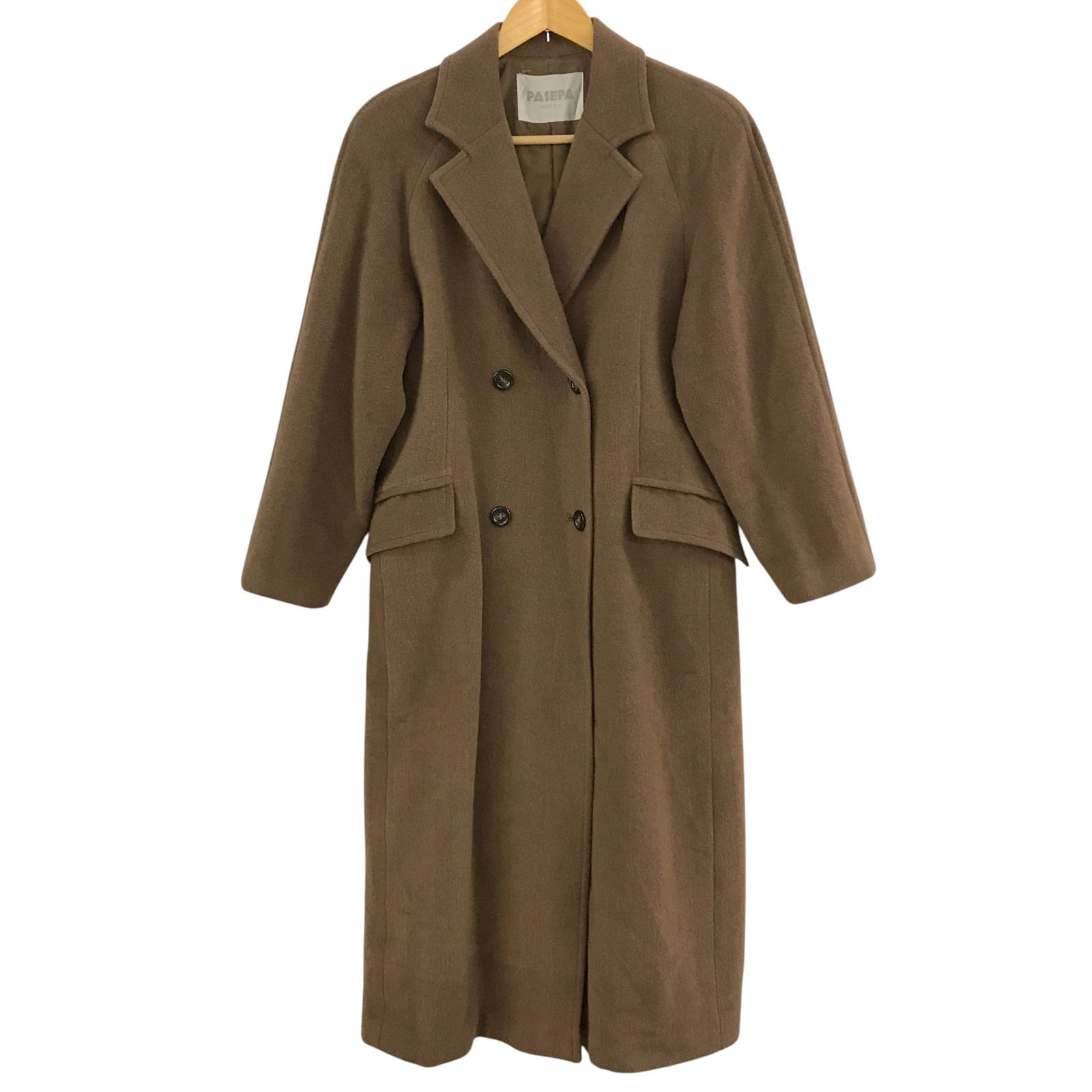 ZK21 PASEPA ダブルボタンウールロングコート ブラウン サイズ9 毛100