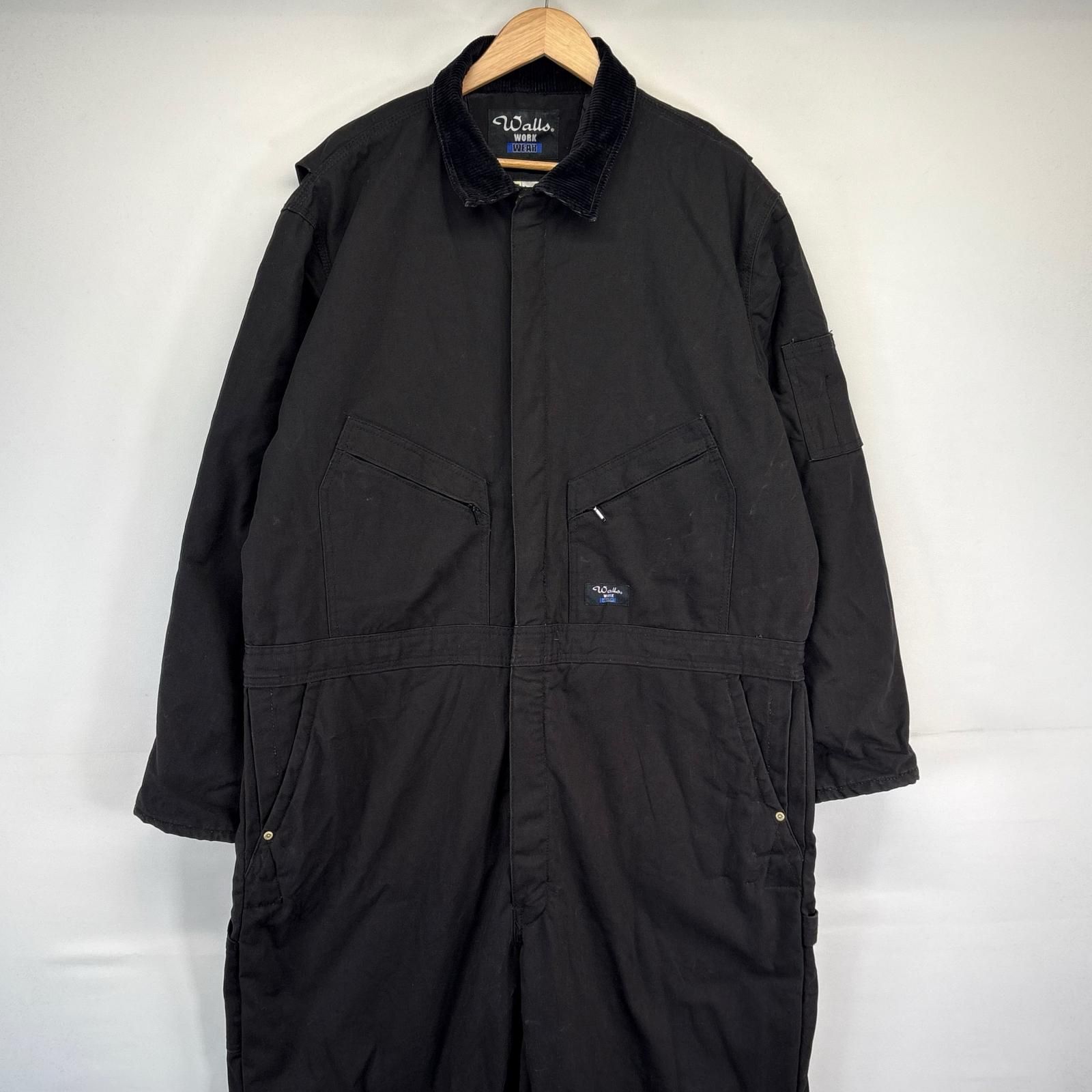 古着 ウォールズ walls 長袖つなぎ ダック オールインワン ワーク 中綿 ワンポイントロゴ L  ブラック メンズ 古着 ウォールズ walls 長袖つなぎ ダック オールインワン ワーク 作業