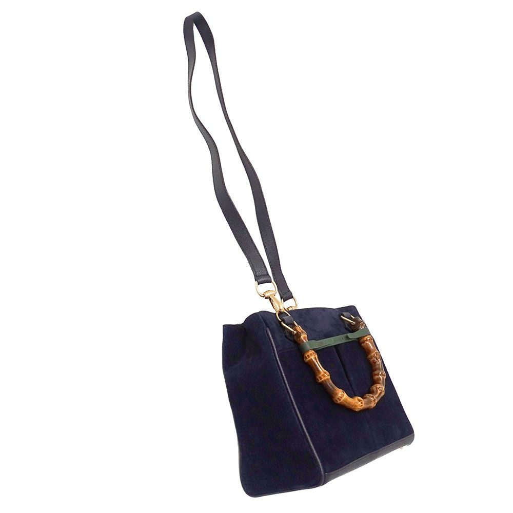 【中古】グッチ GUCCI ハンドバッグ ワンハンドル スエード ロゴ バイカラー 紺 ネイビー ゴールドカラー グッチ GUCCI バッグ レディース ブランド ハンドバッグ ショルダー