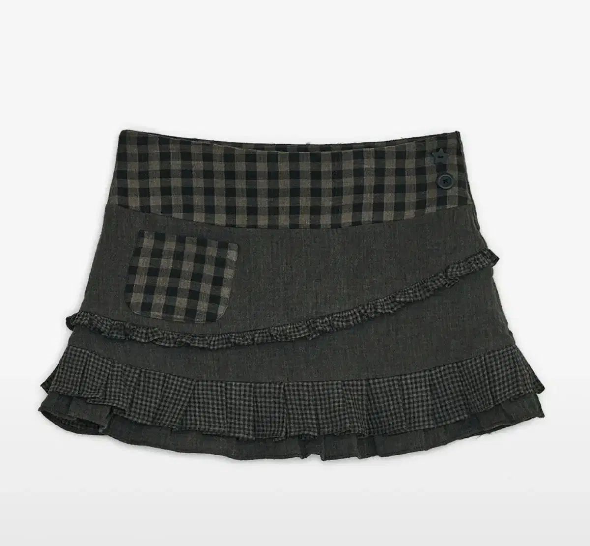 ハグユアスキン CHECK ラッフル ミニ スカート ブラウン