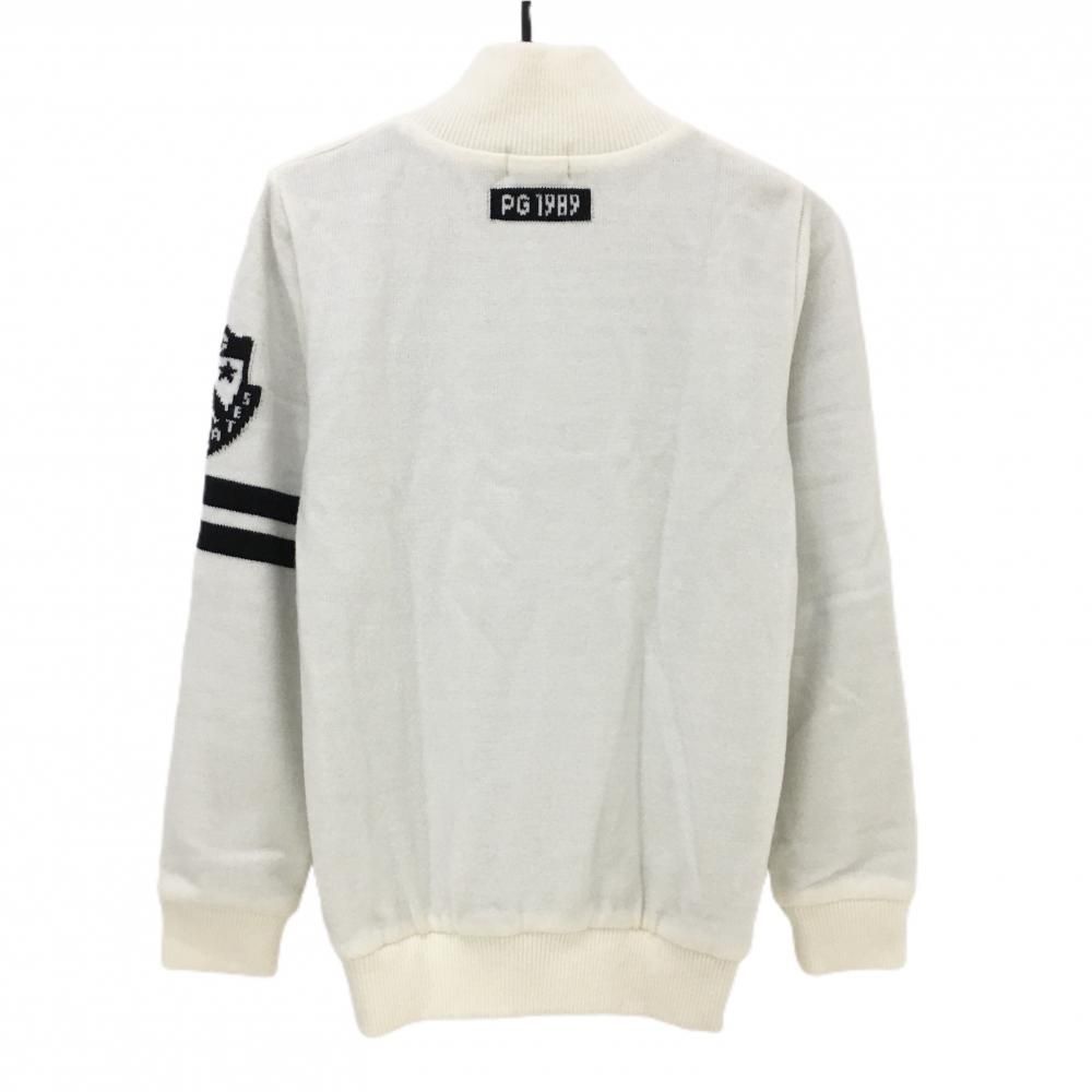 美品】パーリーゲイツ ニットジャケット 白×黒 裏地付き フリントロゴ