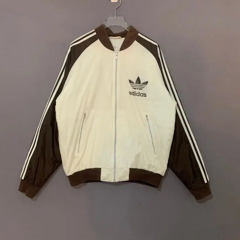 L adidas 00 s 炎 クリーム ブラウン トラックジャージ 起毛 ウィンドブレーカー ブルゾン ジャケット