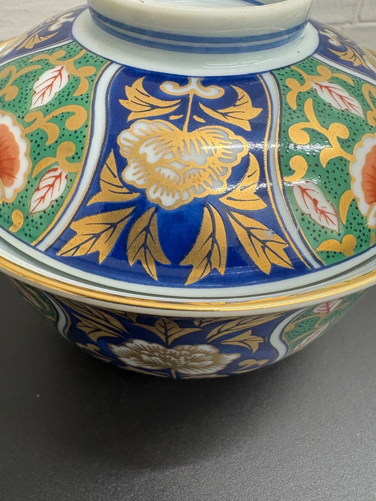 未使用】前畑陶器 庫山窯 緑金唐草 御碗揃 蓋付 5客 小丼碗 【廃盤品