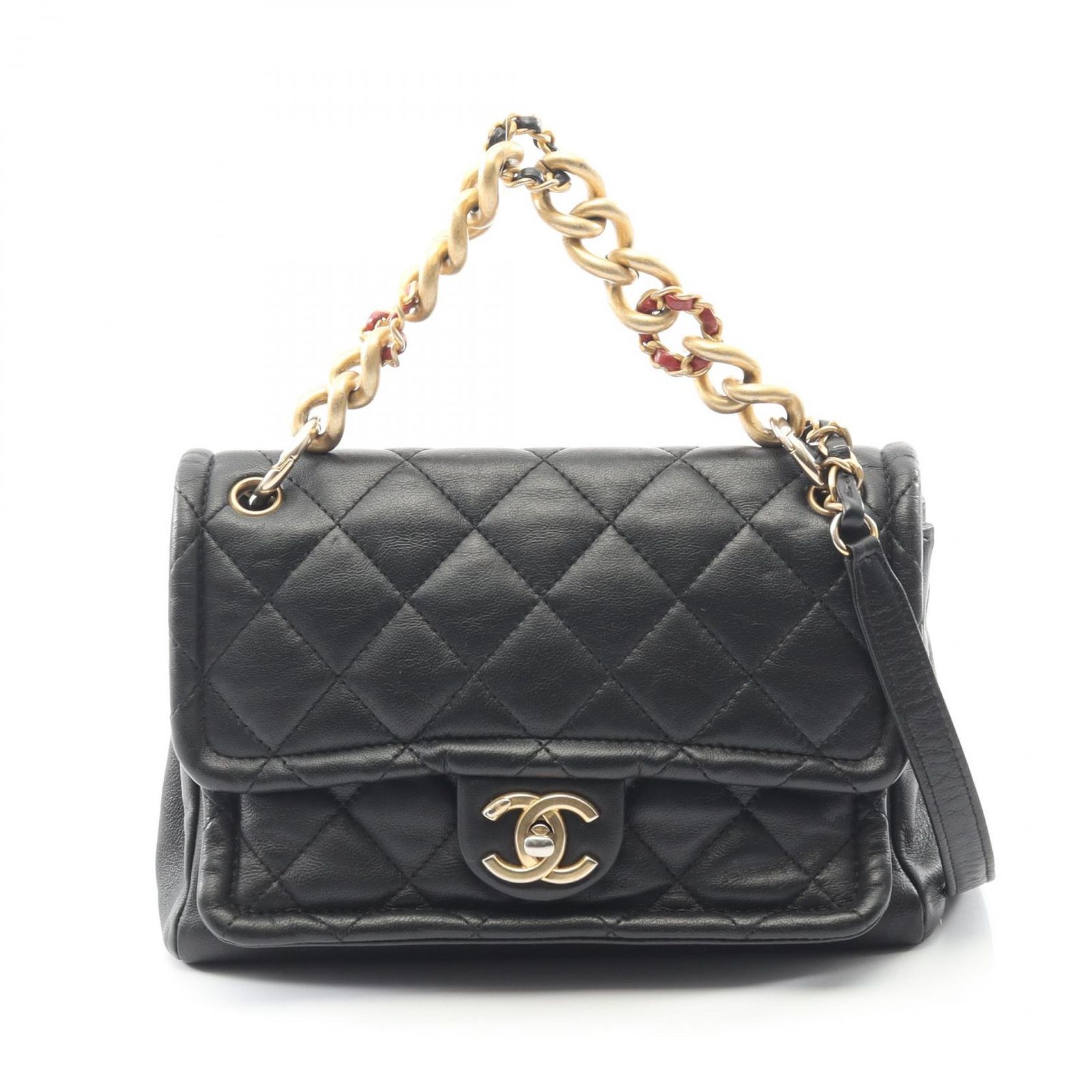 シャネル CHANEL ショルダーバッグ マトラッセ ブラック ラムスキン 羊革 スモールフラップ チェーンショルダー レディース B