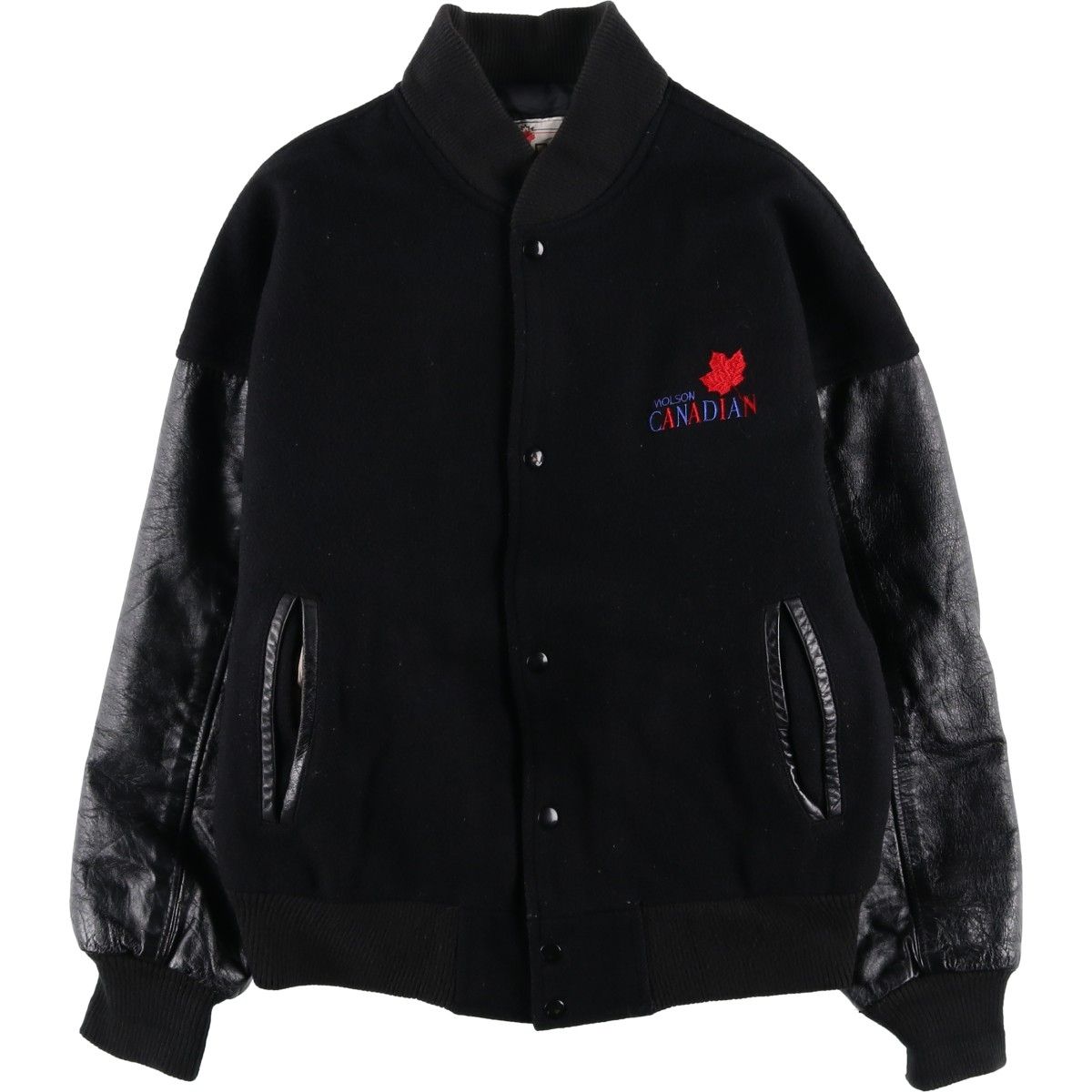 古着 90年代 CANADA 袖革ウールボタンスタジャン バーシティジャケット カナダ製 メンズM相当 ヴィンテージ|eaa 597825