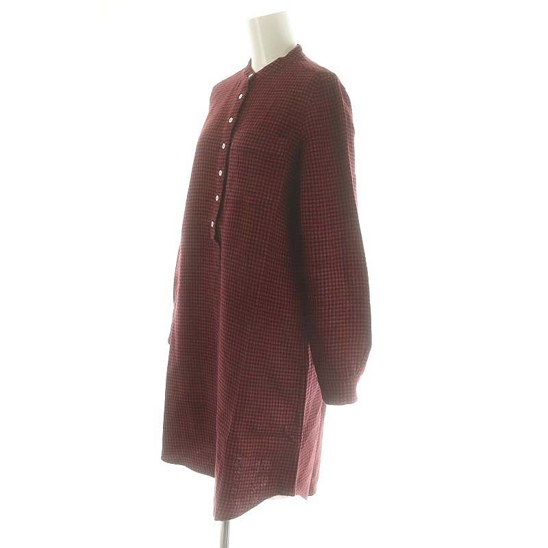 ドゥロワー Drawer チェック柄ノーカラープルオーバーシャツワンピース