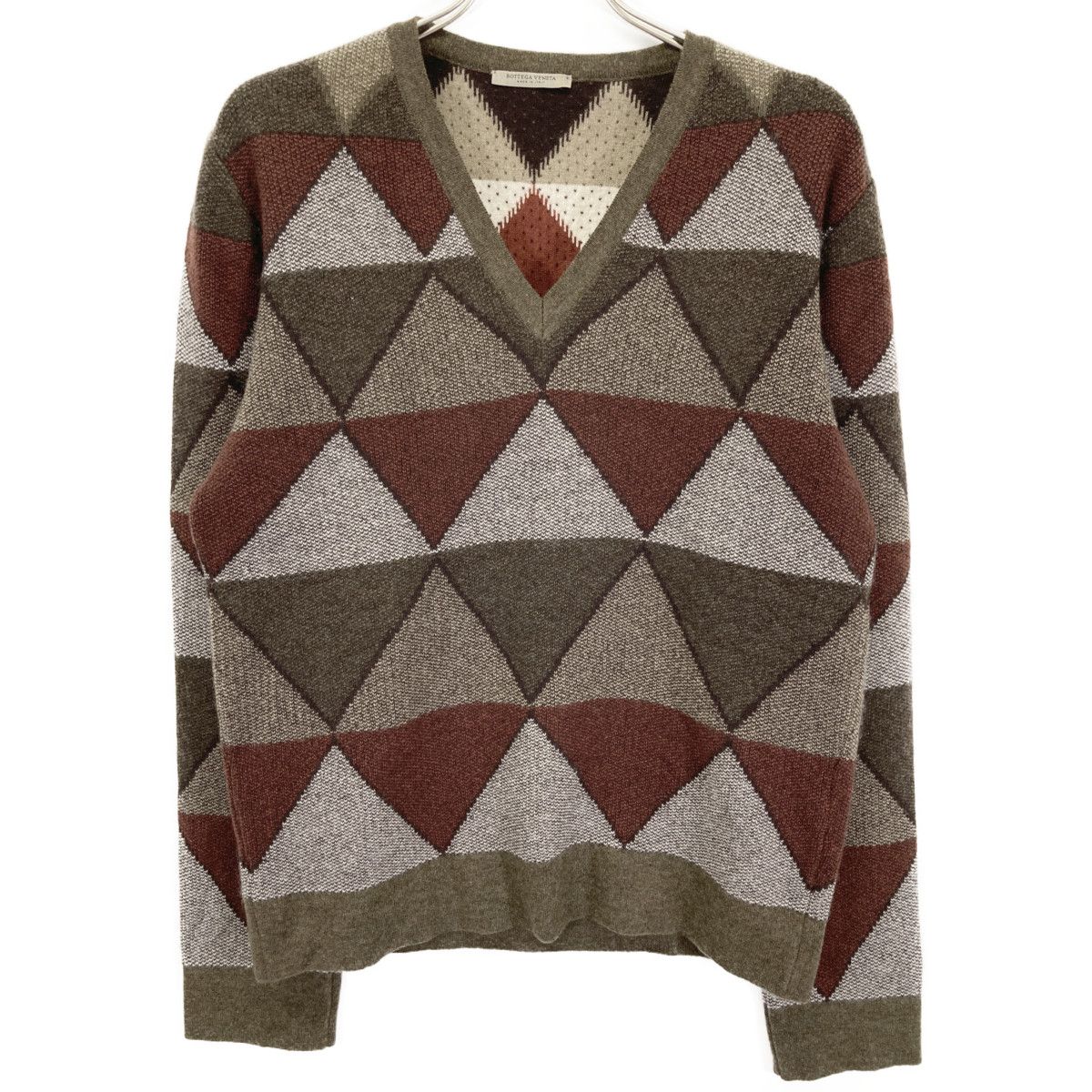 BOTTEGA VENETA ボッテガヴェネタ ﾌﾞﾗｳﾝ 幾何学 ｶｼﾐﾔ Vﾈｯｸ ﾆｯﾄ 46