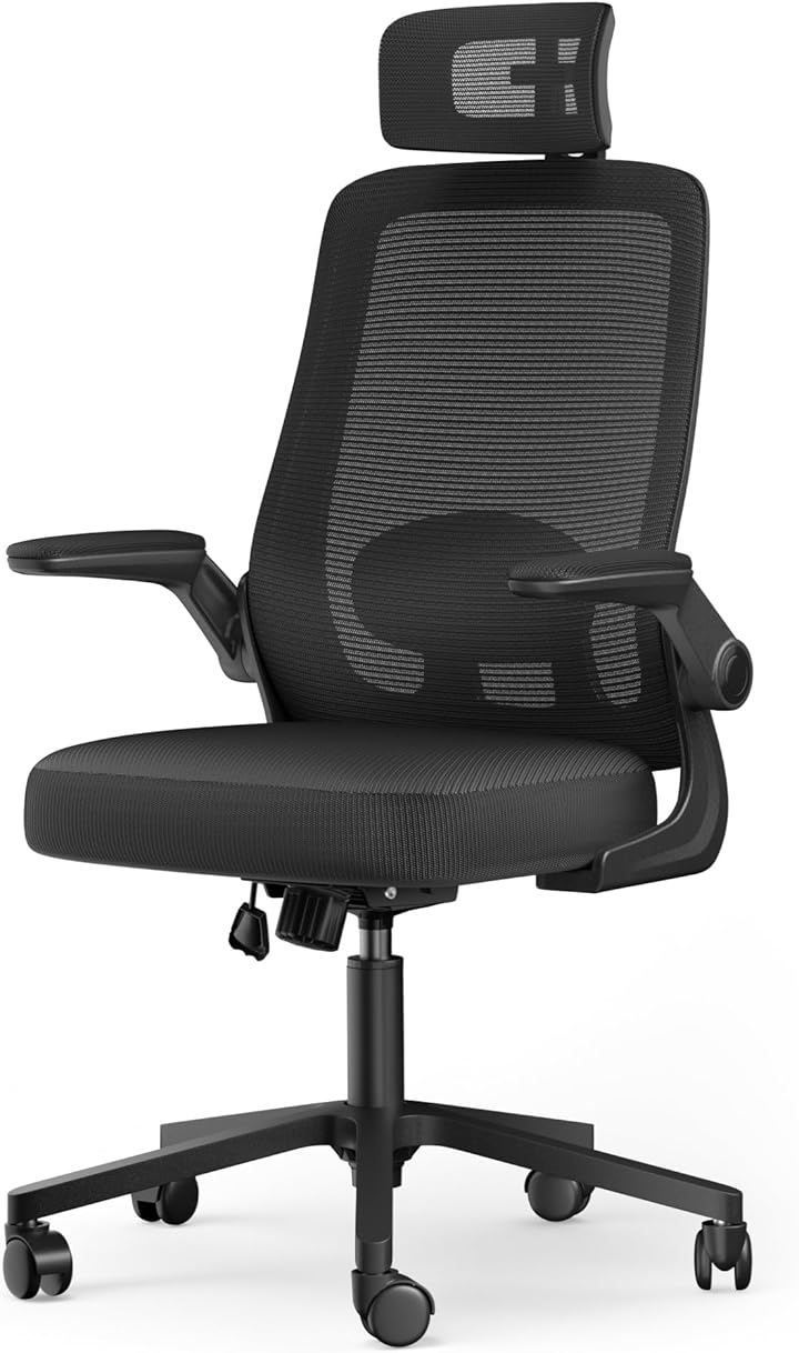 Lomurae オフィスチェア デスクチェア ゲーミングチェア 腰サポート可動式ランバー 跳ね上げ式アームレスト 2 Dヘッドレスト 30°ロッキング 通気性メッシュ 8 CM厚座面 360°回転 10 CM昇降調節 ブラック 大型
