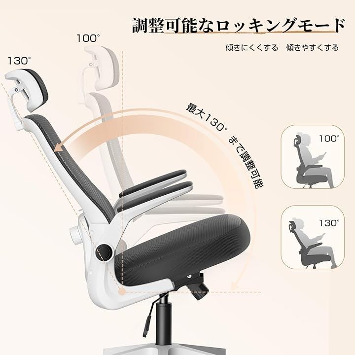 Lomurae オフィスチェア デスクチェア ゲーミングチェア 腰サポート可動式ランバー 跳ね上げ式アームレスト 2 Dヘッドレスト 30°ロッキング 通気性メッシュ 8 CM厚座面 360°回転 10 CM昇降調節 ホワイト 大型 オフィスチェア ワークチェア 椅子 チェア 家具 インテリア