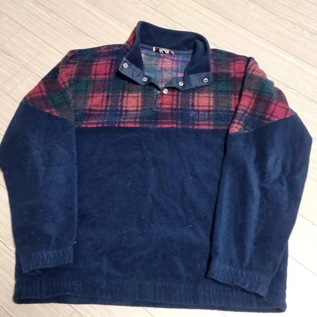 80年代 イタリア製 FILA フィラ ネイビー CHECK フリース 105 110