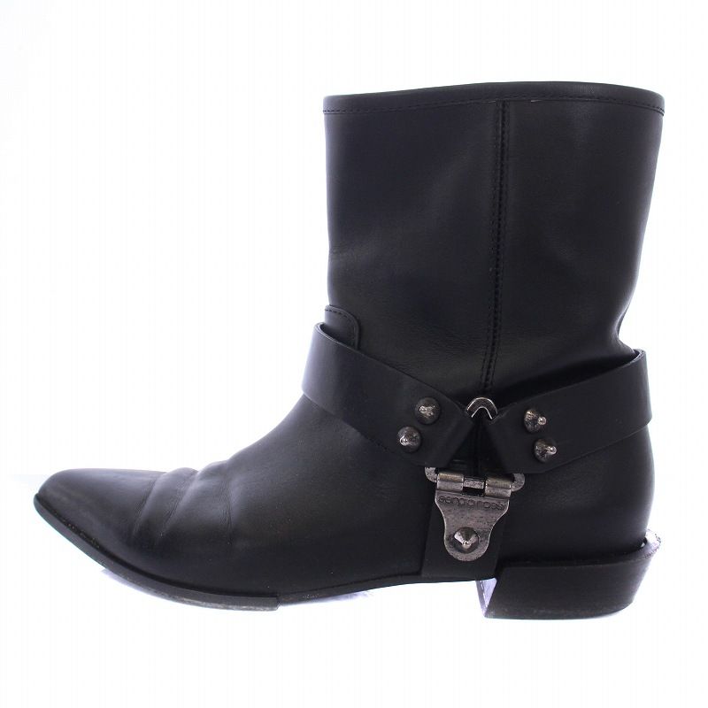 セルジオロッシ Sergio rossi リング ショートブーツ ポインテッドトゥ ベルト レザー 36 5 23 cm 黒 ブラック BM