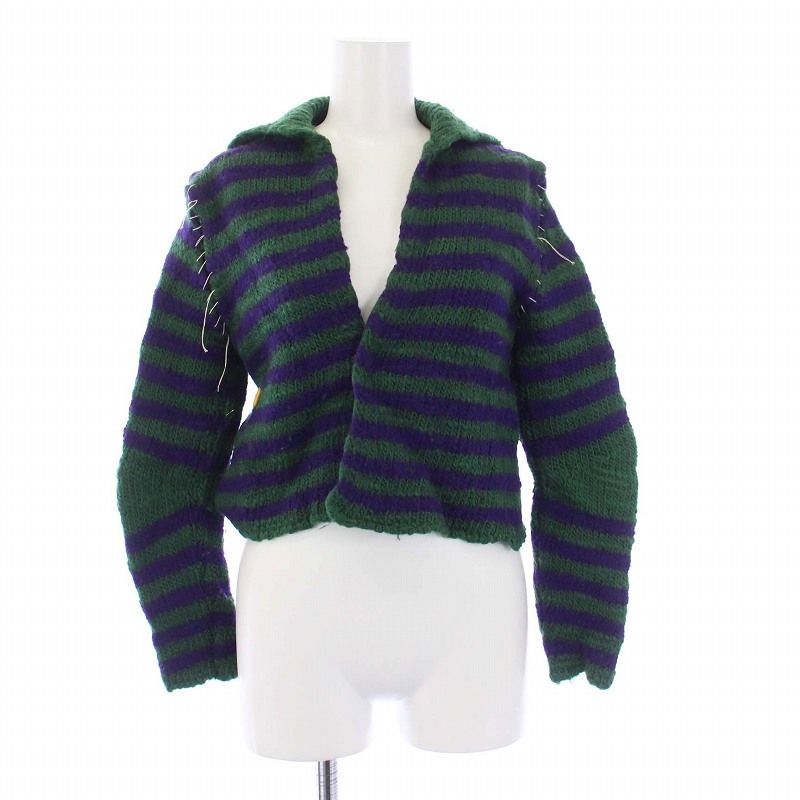 マルニ MARNI Striped Knit Cardigan ニットカーディガン 長袖 クロップド丈 ボーダー 38 S 緑 紫 |KH