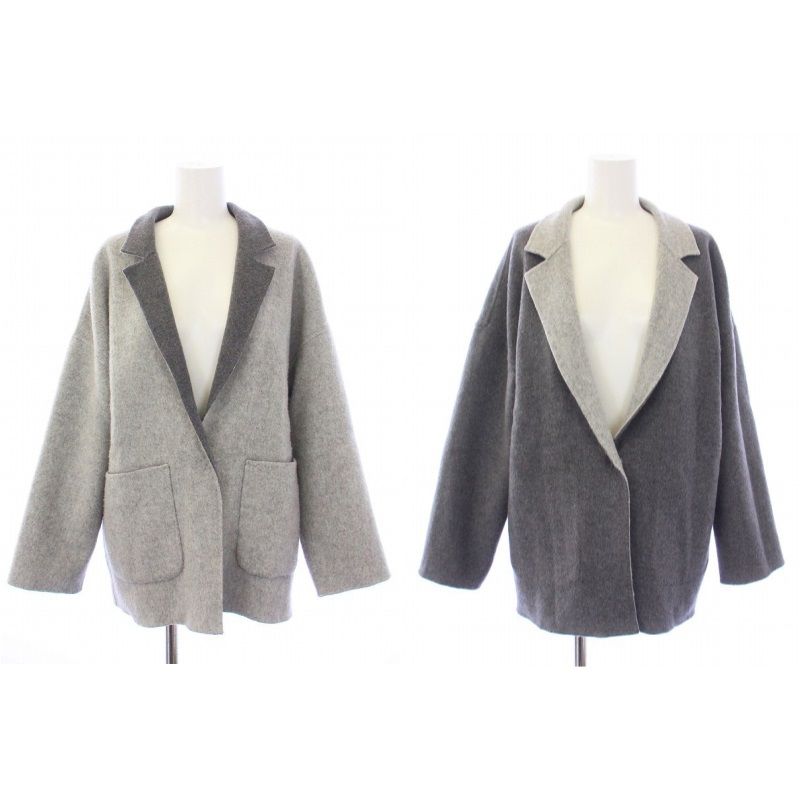 エポカ EPOCA THE SHOP リバーシブル コーディガン コート ミドル丈 ウール 38 S ライトグレー グレー |KU GY ▲H