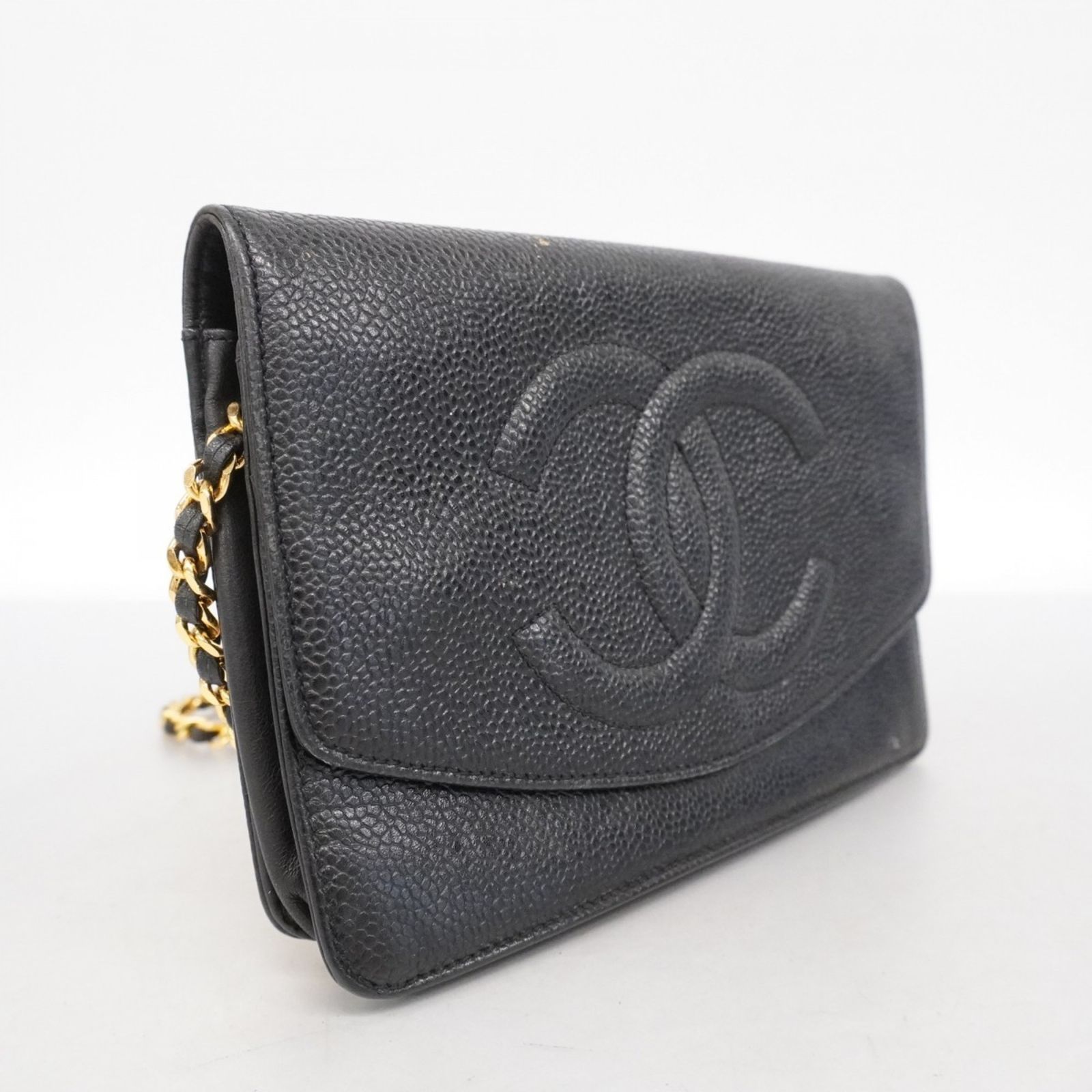 シャネル Chanel 財布 ショルダーウォレット チェーンショルダー キャビアスキン ブラック レディース