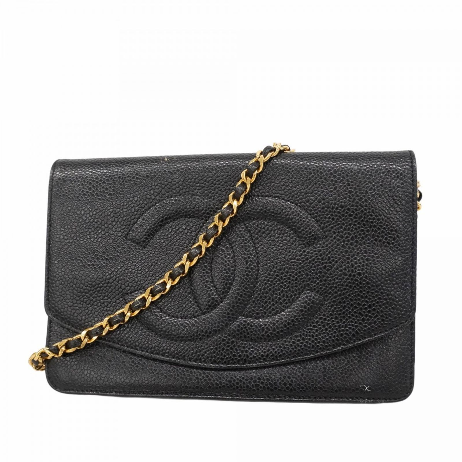 シャネル Chanel 財布 ショルダーウォレット チェーンショルダー キャビアスキン ブラック レディース