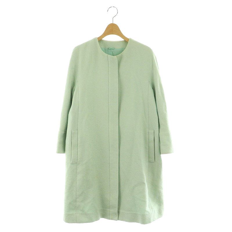 アナイ ANAYI ツイードコート ロング ノーカラー ジップアップ コットン 38 ミント MY OS